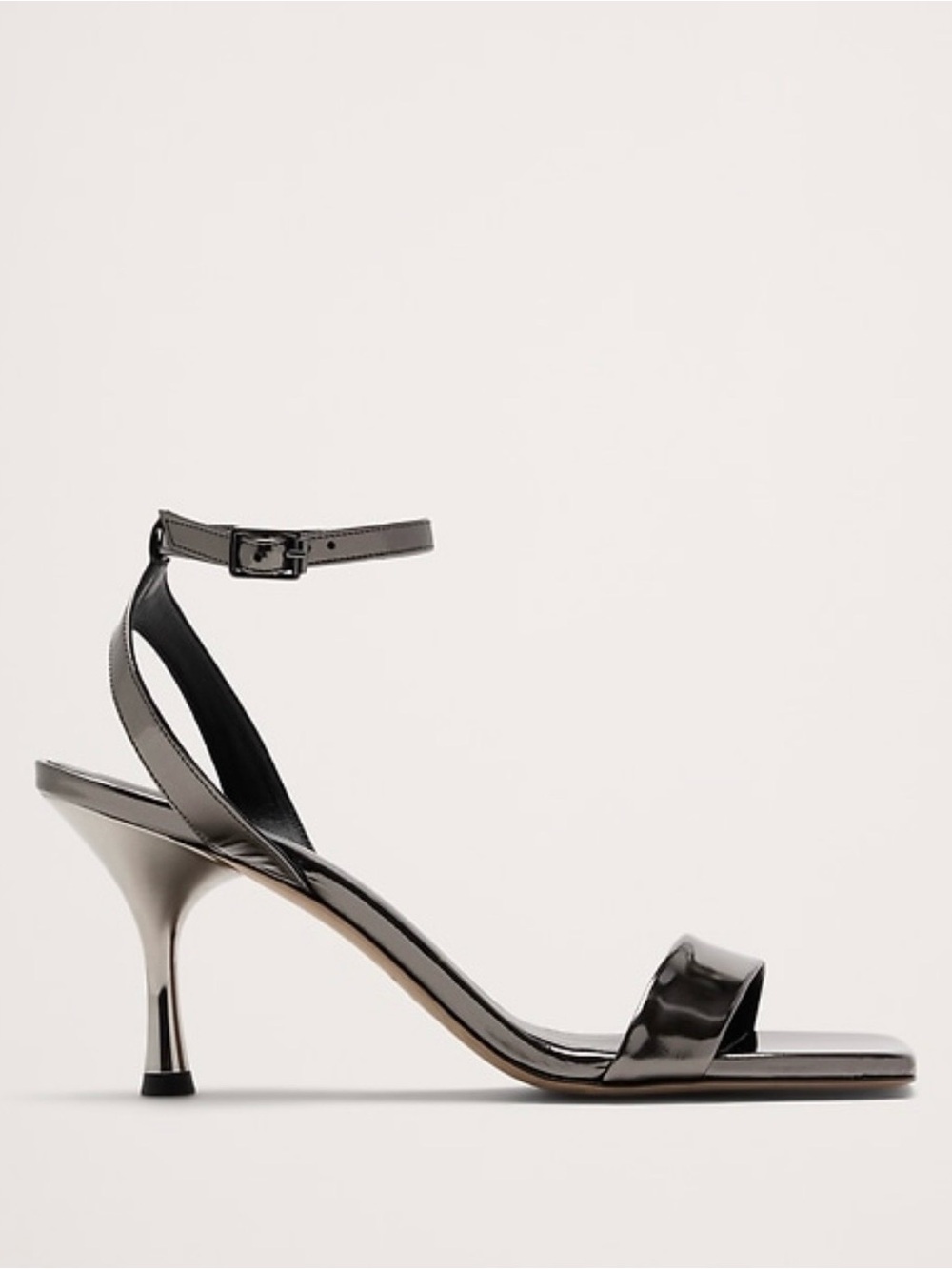 Banana Republic Italian, metallic anthracite leather flare heel sandals 9